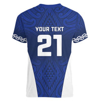 New Zealand Rugby Pacific Custom Women V-Neck T-Shirt Kahurangi Auckland All Blue