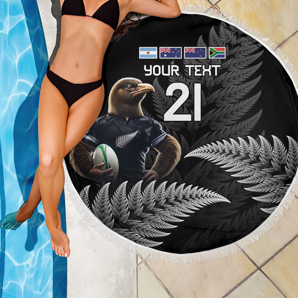New Zealand Rugby Custom Beach Blanket Glory Be To Black Silver-fern - Polynesian Pride