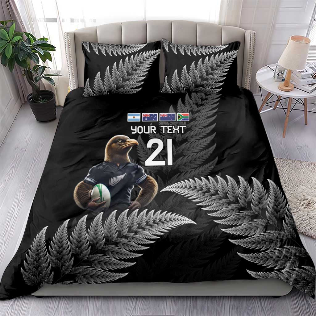 New Zealand Rugby Custom Bedding Set Glory Be To Black Silver-fern - Polynesian Pride