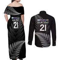 New Zealand Rugby Custom Couples Matching Off Shoulder Maxi Dress and Long Sleeve Button Shirt Glory Be To Black Silver-fern - Polynesian Pride
