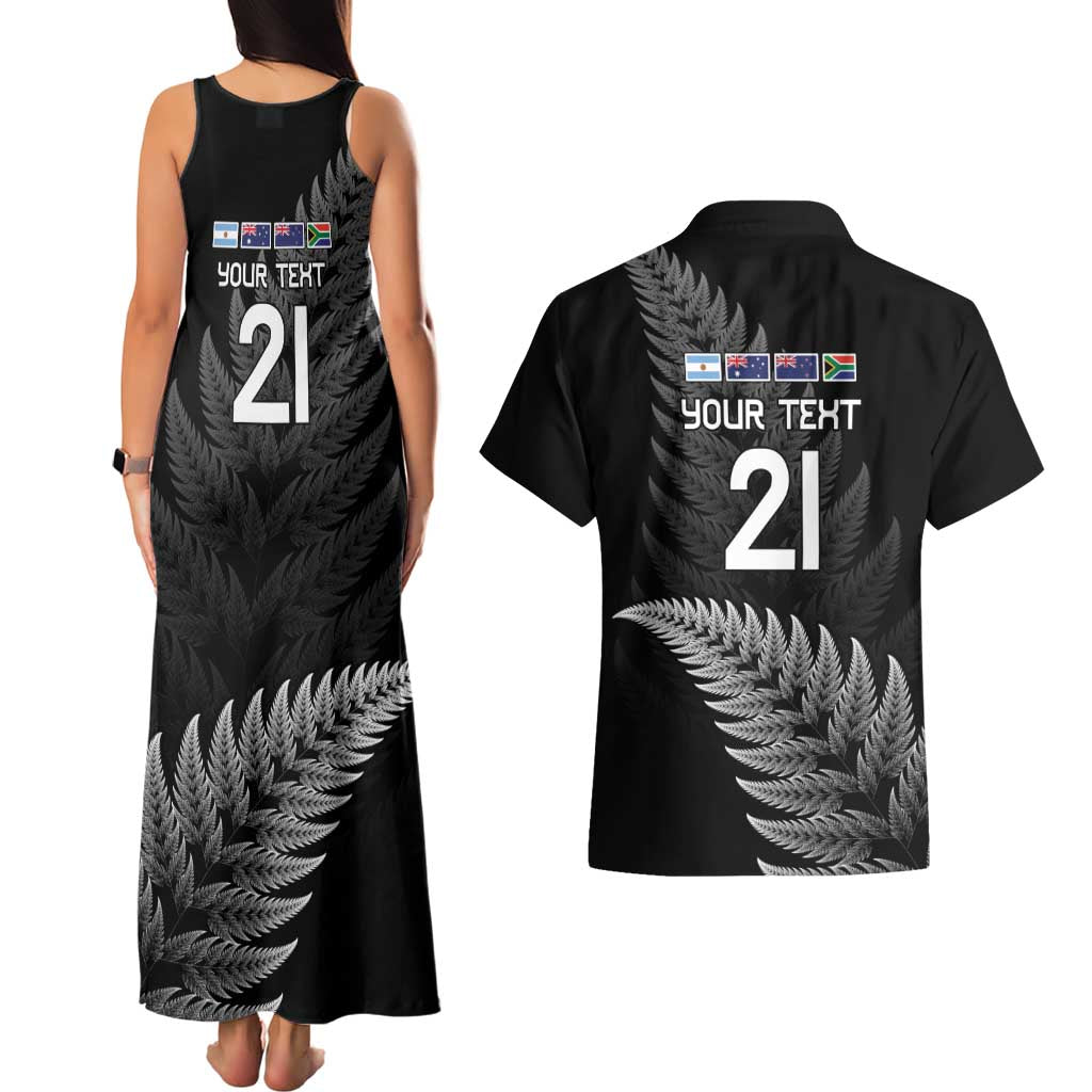 New Zealand Rugby Custom Couples Matching Tank Maxi Dress and Hawaiian Shirt Glory Be To Black Silver-fern - Polynesian Pride