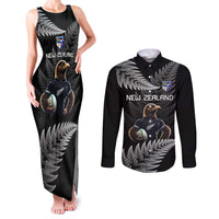 New Zealand Rugby Custom Couples Matching Tank Maxi Dress and Long Sleeve Button Shirt Glory Be To Black Silver-fern - Polynesian Pride