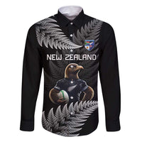New Zealand Rugby Custom Family Matching Long Sleeve Bodycon Dress and Hawaiian Shirt Glory Be To Black Silver-fern - Polynesian Pride