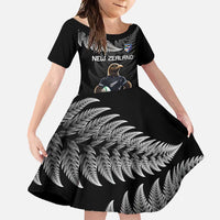 New Zealand Rugby Custom Family Matching Off Shoulder Maxi Dress and Hawaiian Shirt Glory Be To Black Silver-fern - Polynesian Pride