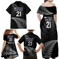 New Zealand Rugby Custom Family Matching Off Shoulder Maxi Dress and Hawaiian Shirt Glory Be To Black Silver-fern - Polynesian Pride