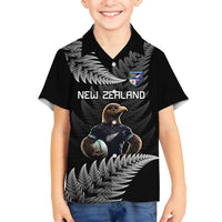 New Zealand Rugby Custom Family Matching Off Shoulder Maxi Dress and Hawaiian Shirt Glory Be To Black Silver-fern - Polynesian Pride