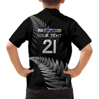 New Zealand Rugby Custom Family Matching Off Shoulder Short Dress and Hawaiian Shirt Glory Be To Black Silver-fern - Polynesian Pride