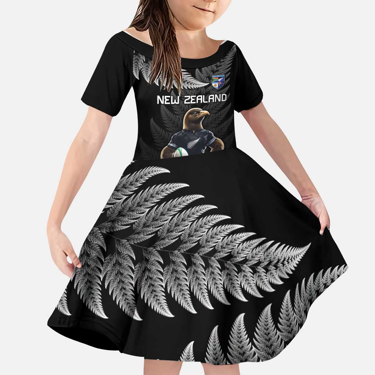 New Zealand Rugby Custom Kid Short Sleeve Dress Glory Be To Black Silver-fern - Polynesian Pride