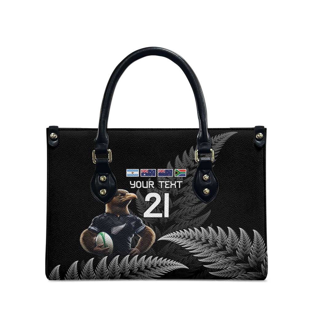 New Zealand Rugby Custom Leather Bag Glory Be To Black Silver-fern - Polynesian Pride