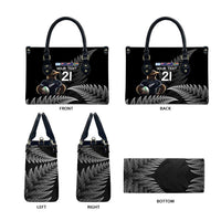 New Zealand Rugby Custom Leather Bag Glory Be To Black Silver-fern - Polynesian Pride
