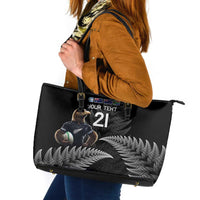 New Zealand Rugby Custom Leather Tote Bag Glory Be To Black Silver-fern - Polynesian Pride