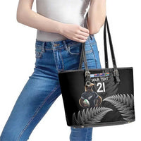 New Zealand Rugby Custom Leather Tote Bag Glory Be To Black Silver-fern - Polynesian Pride