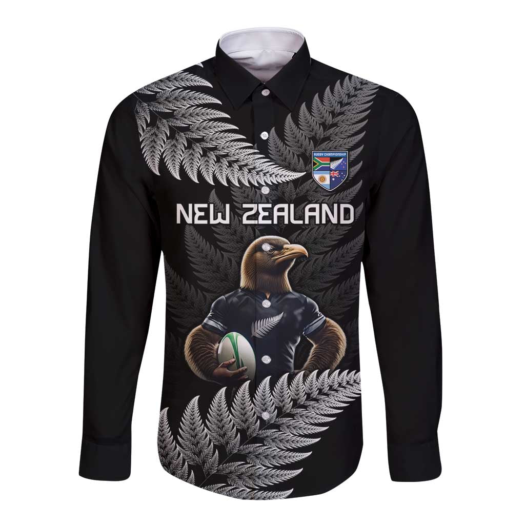 New Zealand Rugby Custom Long Sleeve Button Shirt Glory Be To Black Silver-fern - Polynesian Pride