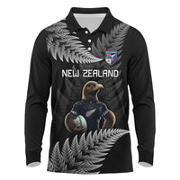 New Zealand Rugby Custom Long Sleeve Polo Shirt Glory Be To Black Silver-fern - Polynesian Pride