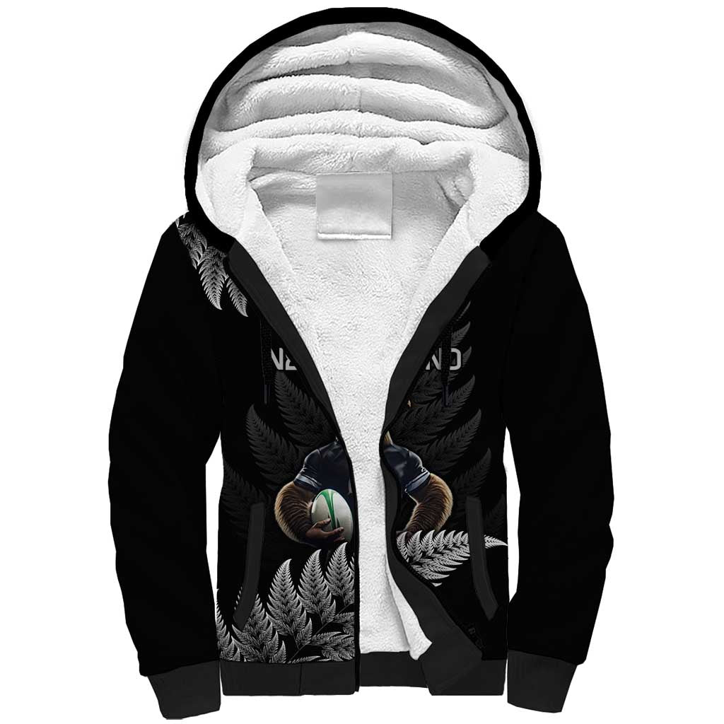 New Zealand Rugby Custom Sherpa Hoodie Glory Be To Black Silver-fern - Polynesian Pride