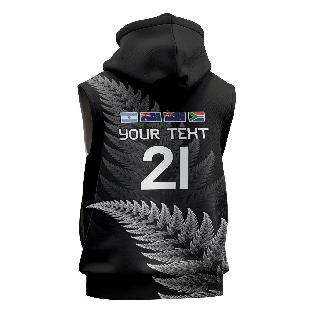 New Zealand Rugby Custom Sleeveless Zip Hoodie Glory Be To Black Silver-fern - Polynesian Pride