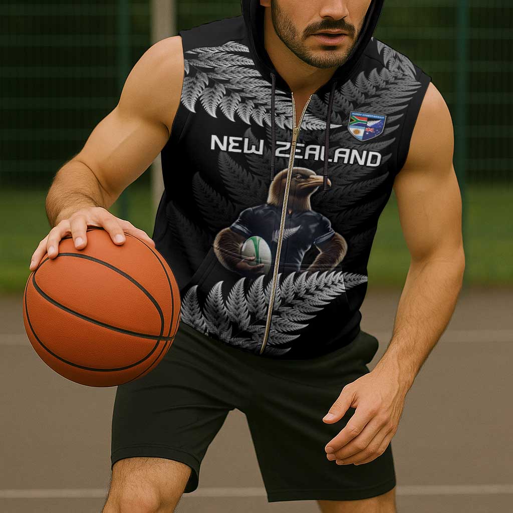 New Zealand Rugby Custom Sleeveless Zip Hoodie Glory Be To Black Silver-fern - Polynesian Pride
