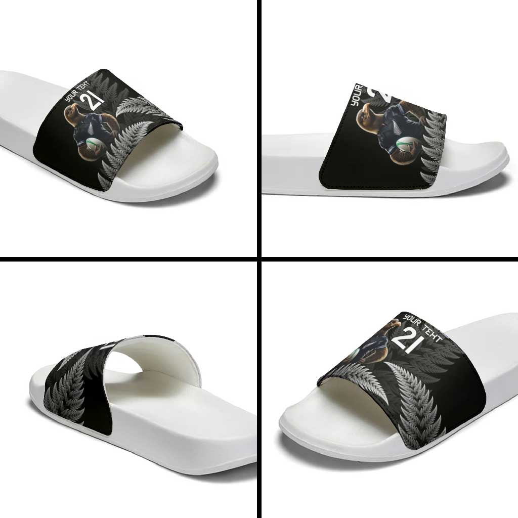 New Zealand Rugby Custom Slide Sandals Glory Be To Black Silver-fern - Polynesian Pride