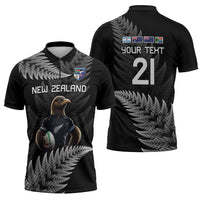 New Zealand Rugby Custom Zipper Polo Shirt Glory Be To Black Silver-fern - Polynesian Pride
