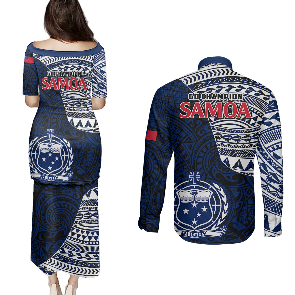 Samoa Rugby Couples Matching Puletasi Dress and Long Sleeve Button Shirts Proud Samoa World Cup 2023 LT9 - Polynesian Pride