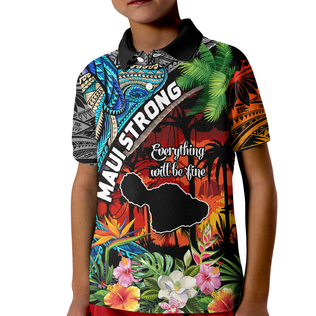 Hawaii Strong Maui Wildfire Kid Polo Shirt Pray For Lahaina Maui LT9 Kid Black - Polynesian Pride