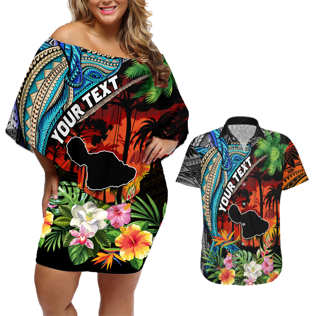 Personalised Hawaii Strong Maui Wildfire Couples Matching Off Shoulder Short Dress and Hawaiian Shirt Pray For Lahaina Maui LT9 Black - Polynesian Pride