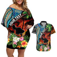 Personalised Hawaii Strong Maui Wildfire Couples Matching Off Shoulder Short Dress and Hawaiian Shirt Pray For Lahaina Maui LT9 Black - Polynesian Pride