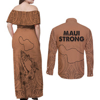 Hawaii Strong Maui Wildfire Couples Matching Off Shoulder Maxi Dress and Long Sleeve Button Shirts No1 LT9 - Polynesian Pride