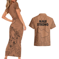 Hawaii Strong Maui Wildfire Couples Matching Short Sleeve Bodycon Dress and Hawaiian Shirt No1 LT9 - Polynesian Pride