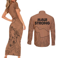 Hawaii Strong Maui Wildfire Couples Matching Short Sleeve Bodycon Dress and Long Sleeve Button Shirts No1 LT9 - Polynesian Pride
