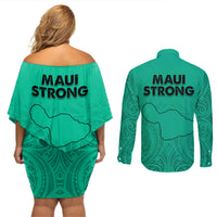 Hawaii Strong Maui Wildfire Couples Matching Off Shoulder Short Dress and Long Sleeve Button Shirts No2 LT9 - Polynesian Pride