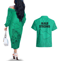 Hawaii Strong Maui Wildfire Couples Matching Off The Shoulder Long Sleeve Dress and Hawaiian Shirt No2 LT9 - Polynesian Pride