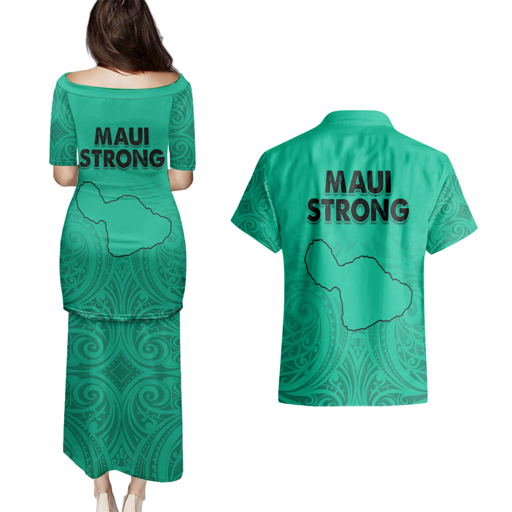 Hawaii Strong Maui Wildfire Couples Matching Puletasi Dress and Hawaiian Shirt No2 LT9 - Polynesian Pride