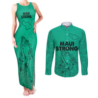 Hawaii Strong Maui Wildfire Couples Matching Tank Maxi Dress and Long Sleeve Button Shirts No2 LT9 Green - Polynesian Pride