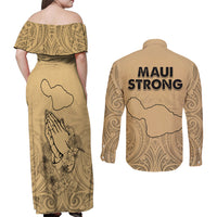 Hawaii Strong Maui Wildfire Couples Matching Off Shoulder Maxi Dress and Long Sleeve Button Shirts No3 LT9 - Polynesian Pride