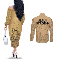 Hawaii Strong Maui Wildfire Couples Matching Off The Shoulder Long Sleeve Dress and Long Sleeve Button Shirts No3 LT9 - Polynesian Pride