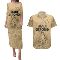 Hawaii Strong Maui Wildfire Couples Matching Puletasi Dress and Hawaiian Shirt No3 LT9 Nude - Polynesian Pride
