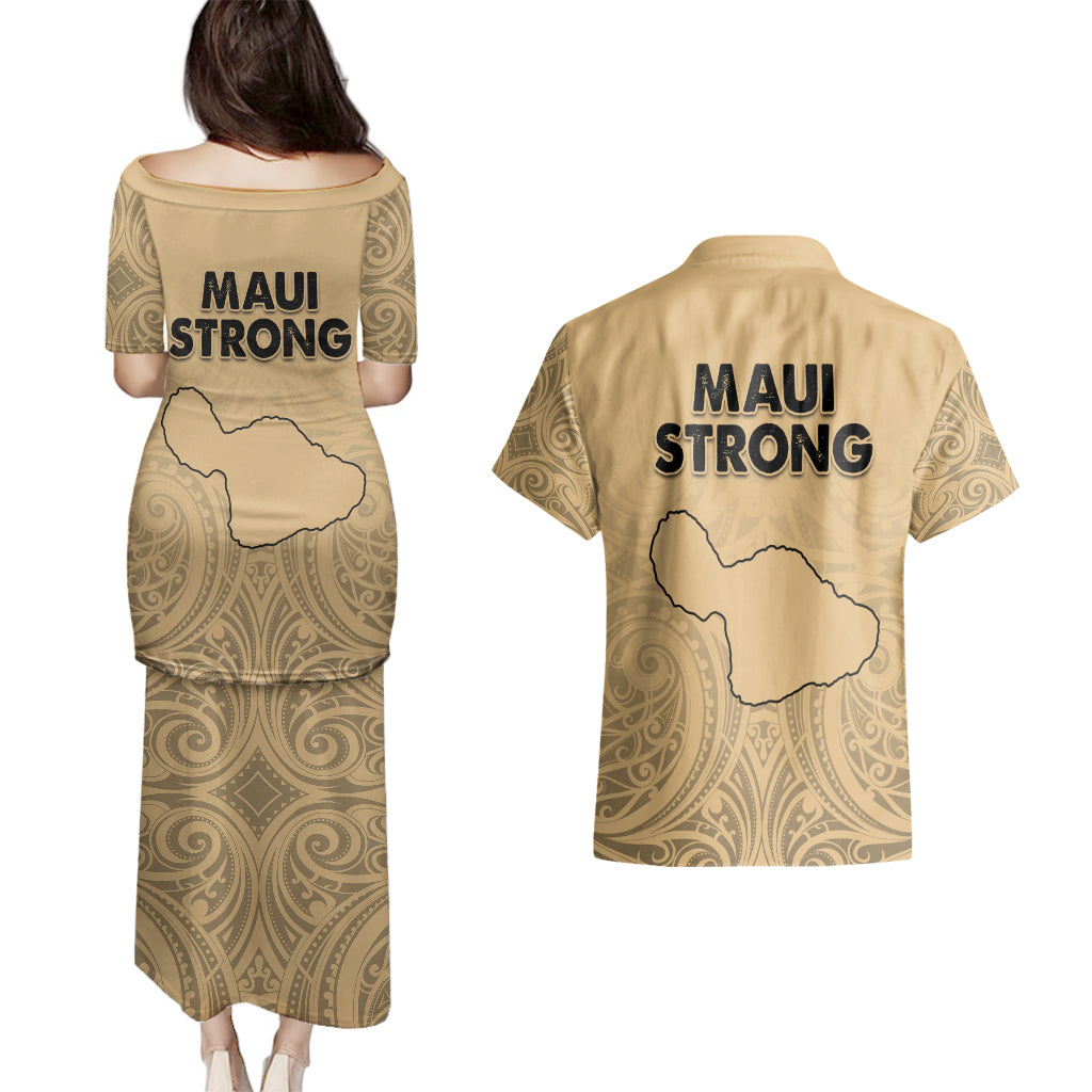 Hawaii Strong Maui Wildfire Couples Matching Puletasi Dress and Hawaiian Shirt No3 LT9 - Polynesian Pride