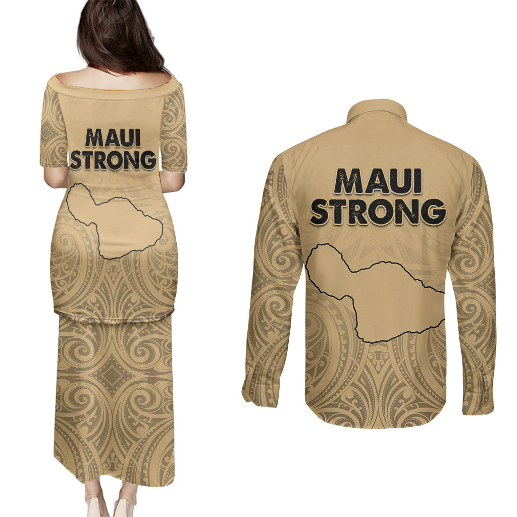 Hawaii Strong Maui Wildfire Couples Matching Puletasi Dress and Long Sleeve Button Shirts No3 LT9 - Polynesian Pride
