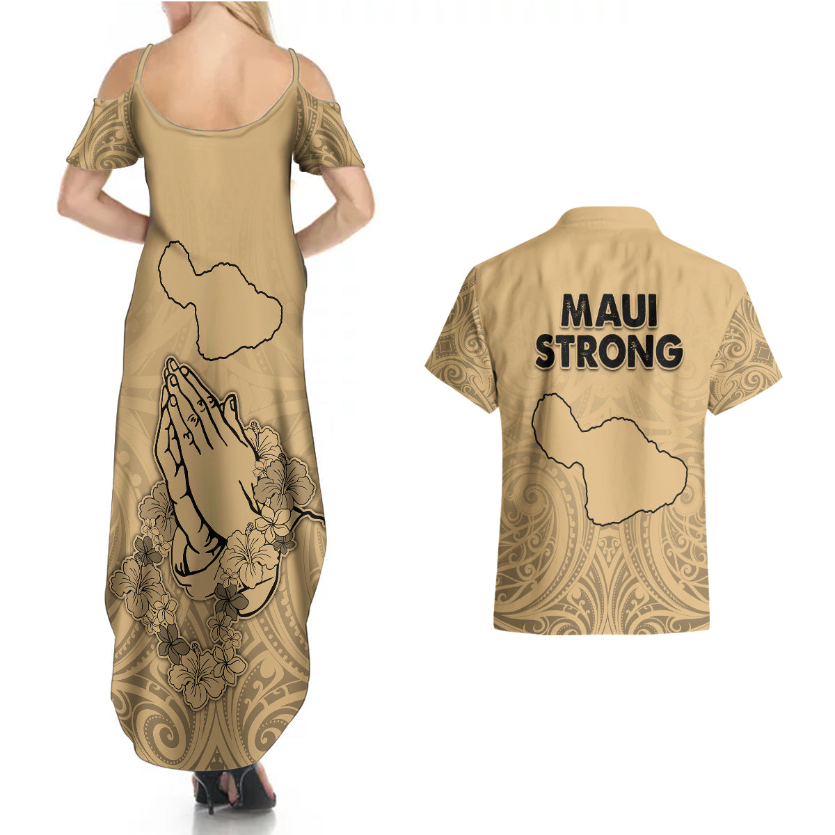 Hawaii Strong Maui Wildfire Couples Matching Summer Maxi Dress and Hawaiian Shirt No3 LT9 - Polynesian Pride