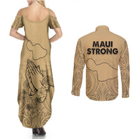 Hawaii Strong Maui Wildfire Couples Matching Summer Maxi Dress and Long Sleeve Button Shirts No3 LT9 - Polynesian Pride