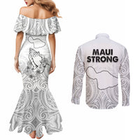 Hawaii Strong Maui Wildfire Couples Matching Mermaid Dress and Long Sleeve Button Shirts No4 LT9 - Polynesian Pride