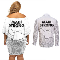 Hawaii Strong Maui Wildfire Couples Matching Off Shoulder Short Dress and Long Sleeve Button Shirts No4 LT9 - Polynesian Pride