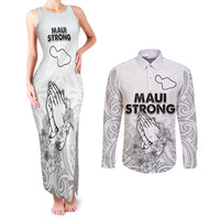 Hawaii Strong Maui Wildfire Couples Matching Tank Maxi Dress and Long Sleeve Button Shirts No4 LT9 White - Polynesian Pride