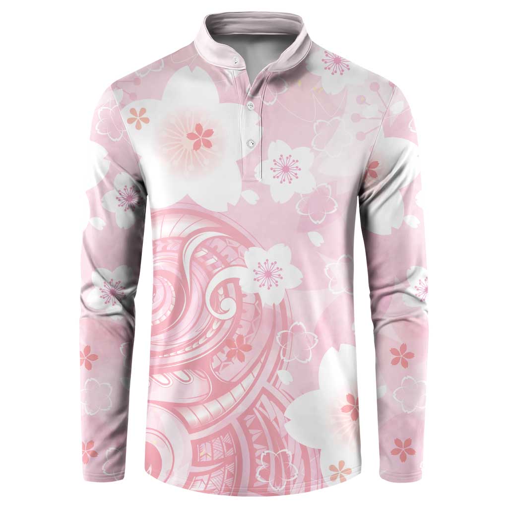 Japan Sakura Floral with Polynesian Vibe Button Sweatshirt
