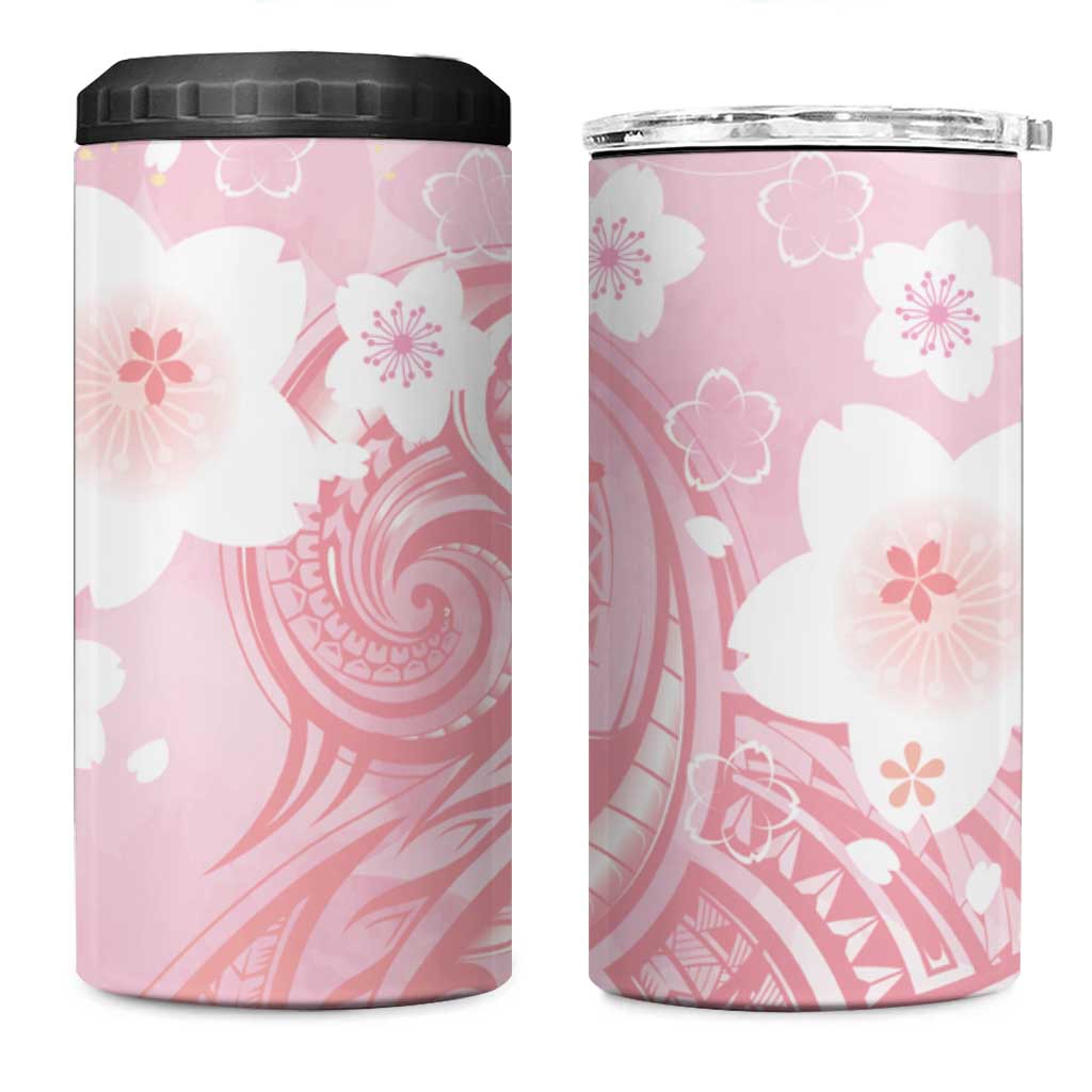 Japan Sakura Floral with Polynesian Vibe 4 in 1 Can Cooler Tumbler