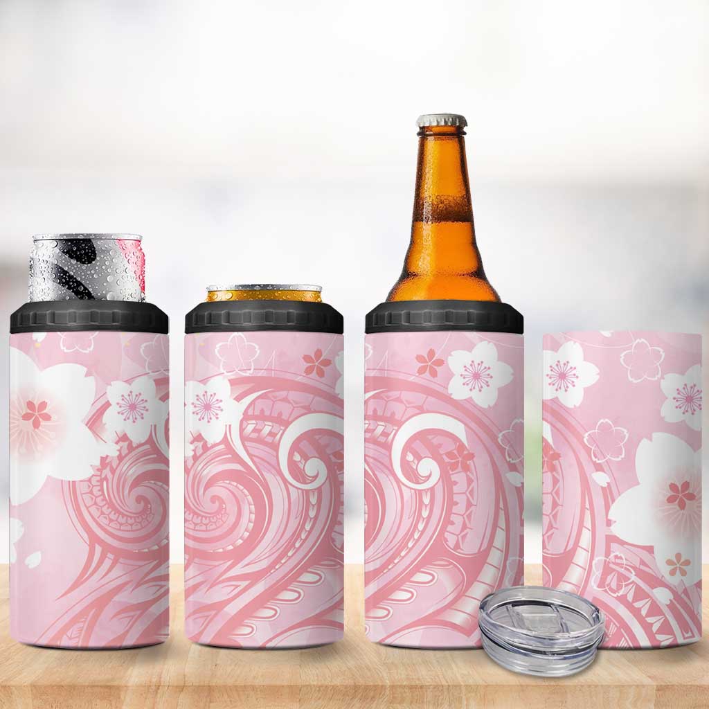 Japan Sakura Floral with Polynesian Vibe 4 in 1 Can Cooler Tumbler