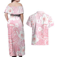 Japan Sakura Floral with Polynesian Vibe Couples Matching Off Shoulder Maxi Dress and Hawaiian Shirt LT9 - Polynesian Pride