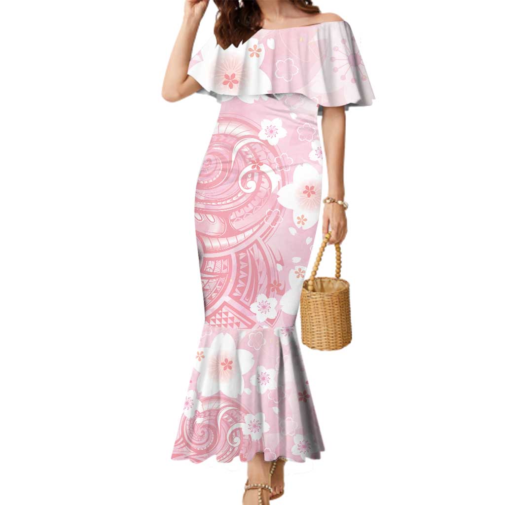 Japan Sakura Floral with Polynesian Vibe Family Matching Mermaid Dress and Hawaiian Shirt