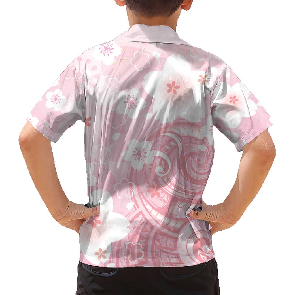 Japan Sakura Floral with Polynesian Vibe Kid Hawaiian Shirt LT9 - Polynesian Pride